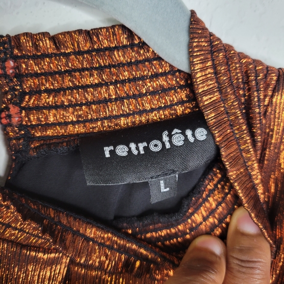 Retrofete melody metallic ruffle puff sleeves.  front cut out mini length size L - Picture 10 of 10